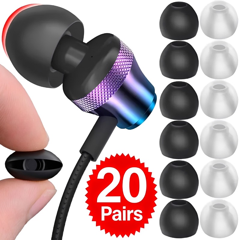 Silicone Ear Tip Replacement - 1-20Pairs Soft Silicone Replacement Eartips Earbuds