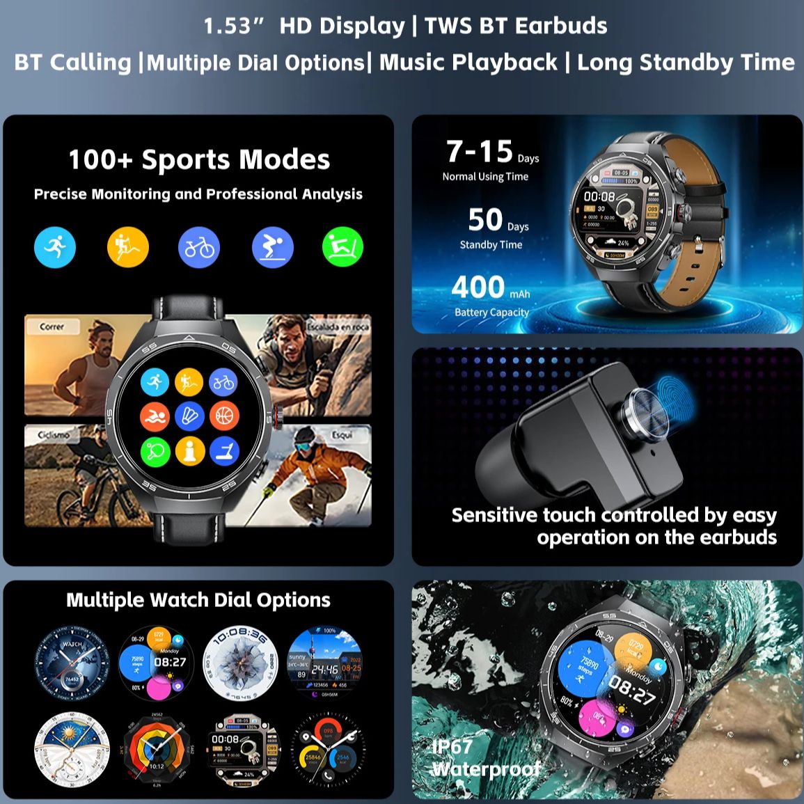 NFC Headset Smart Watch 2 in 1 - Sports Earphone Hook recension och pris